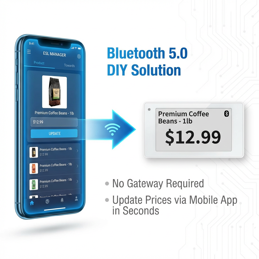 BLE Bluetooth 5.0 ESL Digital Price Tags no gateway required phone APP control for small retail stores